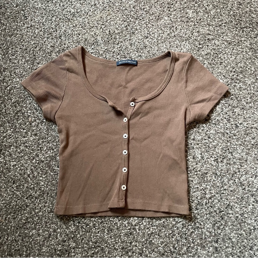 Brown Brandy Melville cropped button down shirt